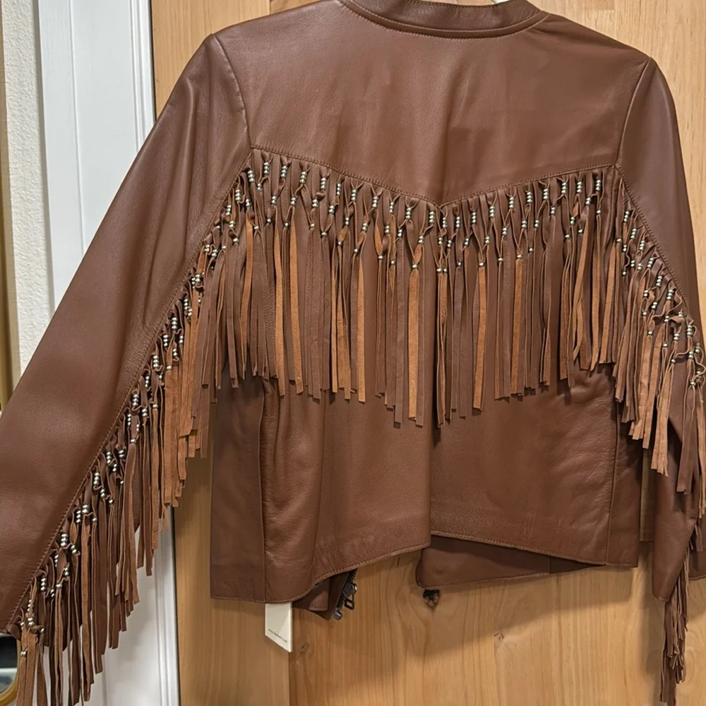 Cleobella Brown fringe Leather Jacket - Picture 1 of 6